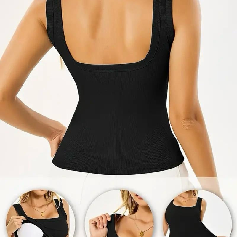 Mayscent Built-In Bra Square Neck Ribbed Crop Tank Top